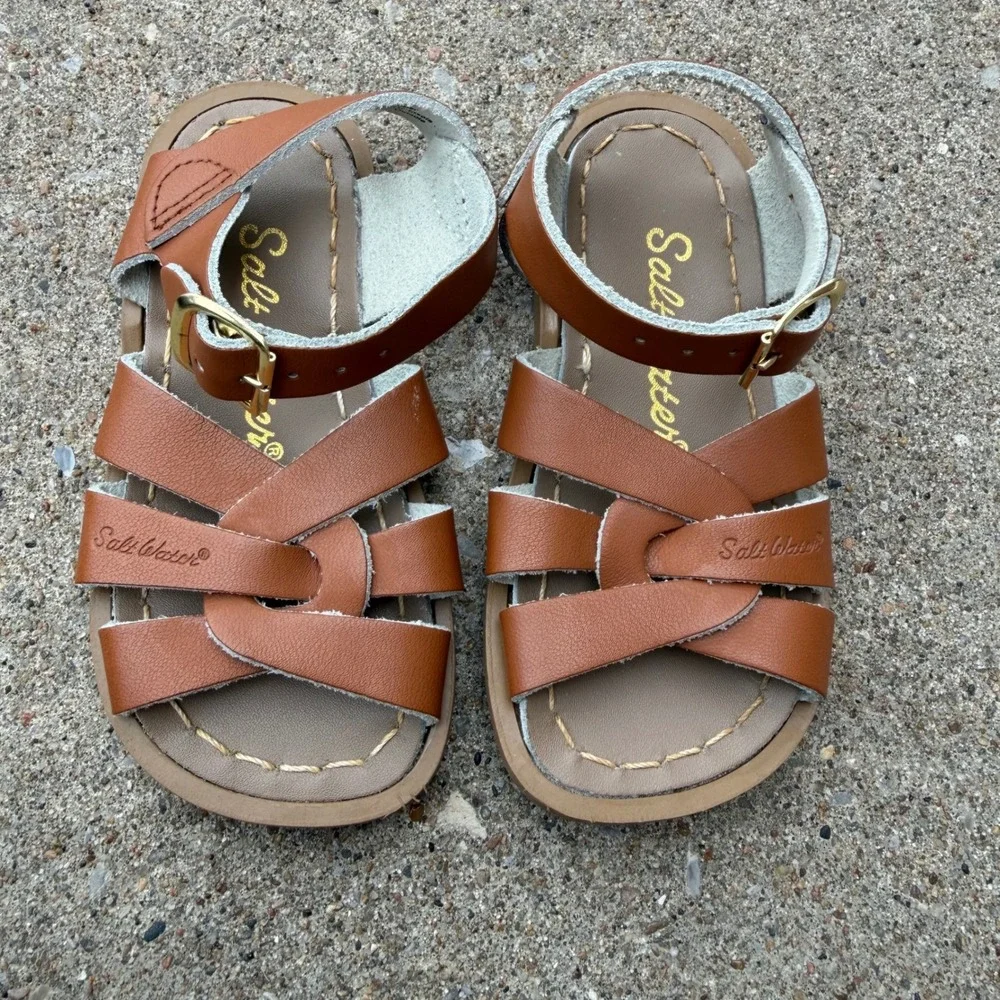 Salt Water Sandals by Hoy Original Tan Leather Toddler Kids Size 6 Strappy Shoes